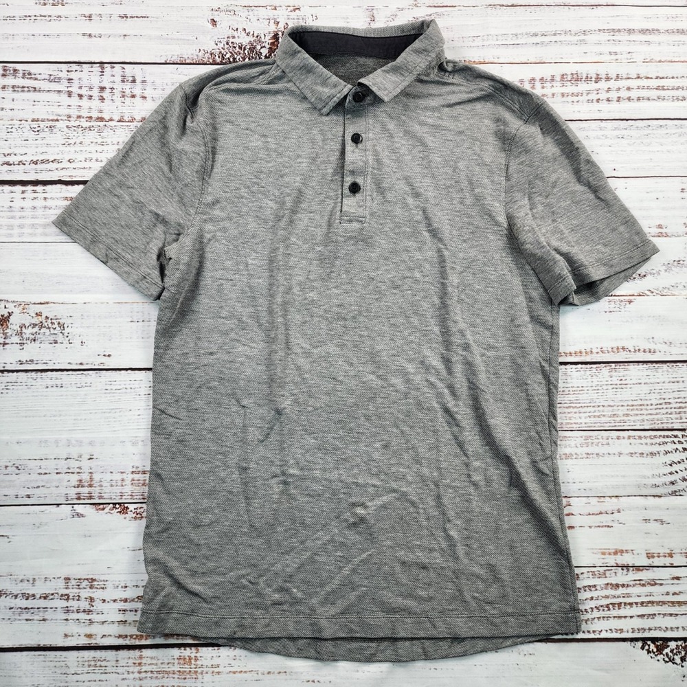 Lululemon Evolution Polo Shirt Mens Small Gray Heather Short Sleeve Golf